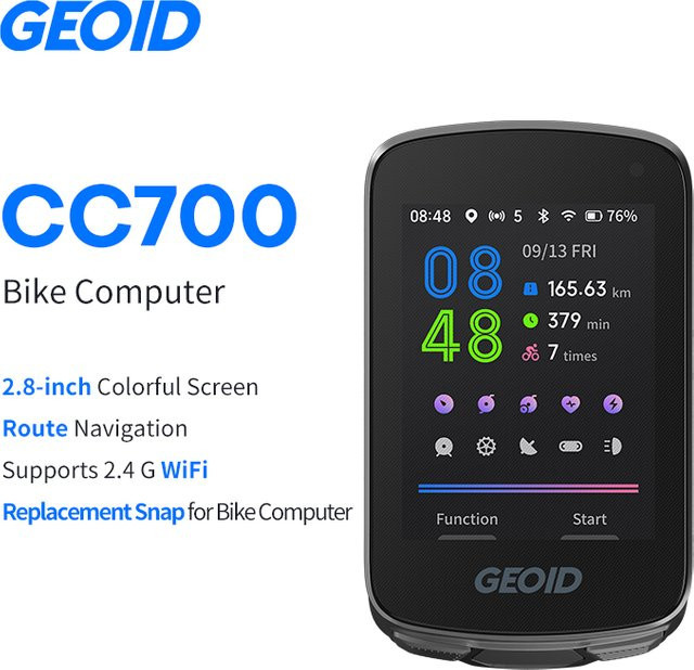 GEOID CC700 Kabelloser Fahrradcomputer mit Farbbildschirm, ANT+ und WIFI, IPX7 Wasserdicht, Schwarz - Bild 1