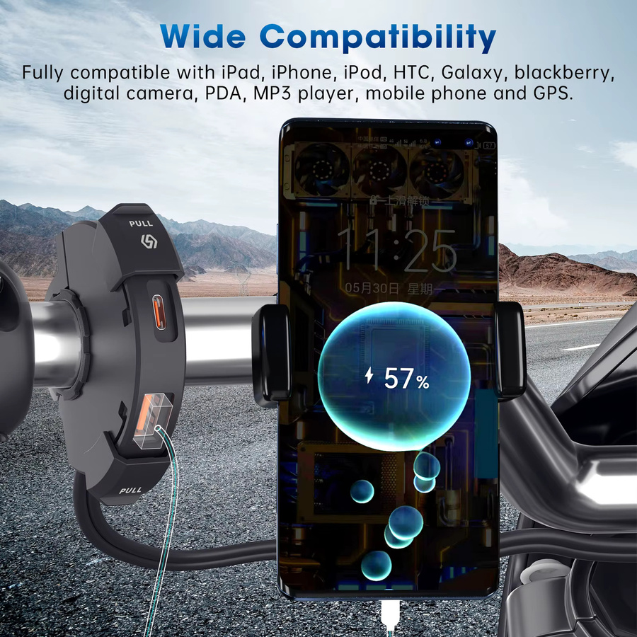 Wasserdichtes Motorrad USB Ladegerät mit 48W Quick Charge PD und QC3.0 für Lenker-Montage, Schwarz, 12V-24V Power Adapter mit USB-C - Bild 2