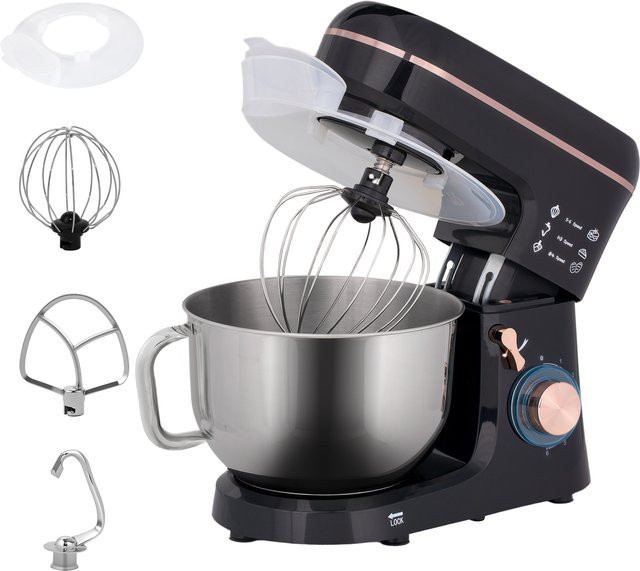 HOMCOM Küchenmaschine Knetmaschine mit 5,5 l Edelstahlschüssel, 1400 W und 6+P Geschwindigkeitsstufen, Schwarz - Bild 1