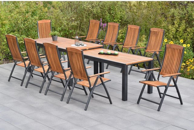 Merxx Athos Gartenset 11-teilig mit ausziehbarem Flex-Gartentisch aus Akazie und Aluminium in Grau und Braun, B/T: 180 x 100 cm (ausziehbar auf 360 x 100 cm) - Bild 1