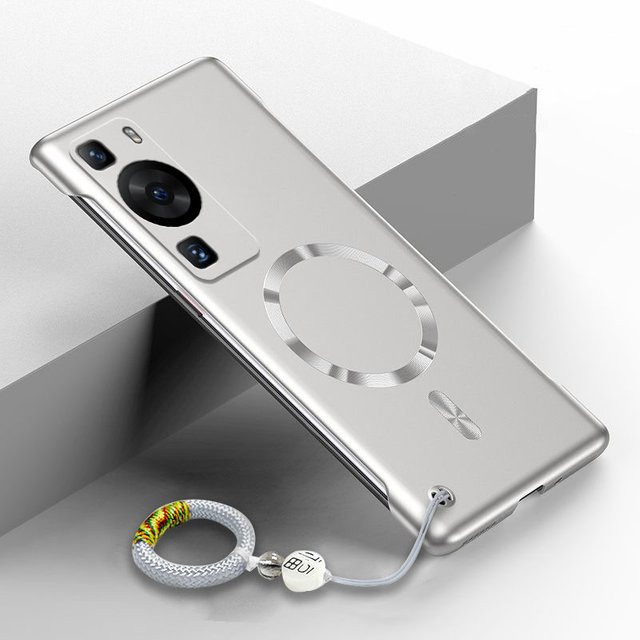 Lucky Ring Magnetische Handyhülle für Huawei P60 P50 P40 P30 Pro, Rahmenlose matte PC-Abdeckung mit Metallbeschichtung in Rot und Silber - Bild 1