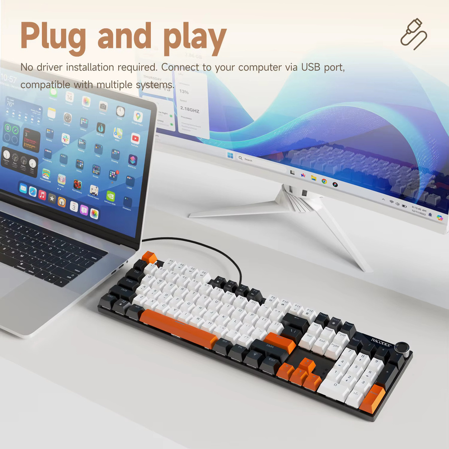 AJAZZ NK104 Mechanische Gamer-Tastatur mit Hot-Swapping, Dual-Injection Keycaps und LED Hybrid-Hintergrundbeleuchtung, Multicolour - Bild 2