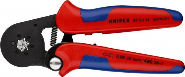 Knipex Crimpzange 97 53 14 SB aus Chrom-Vanadium-Stahl für Sechskant-Crimpung von Aderendhülsen nach DIN 46228 Teil 1+4 in Rot und Blau - Bild 2