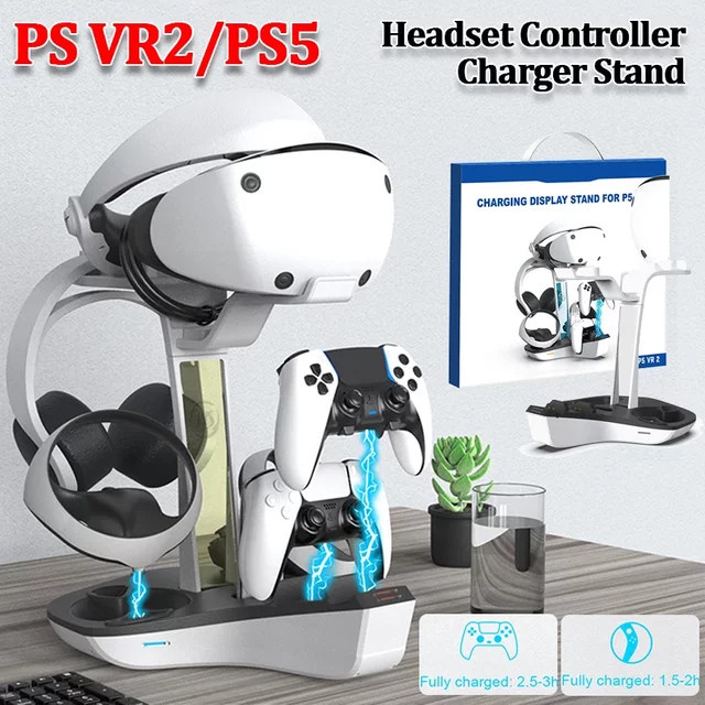 COOLMOON Ladestation für PS5 und PS VR2 Headset mit LED-Anzeige und Controller-Halterung in Weiß - Bild 1