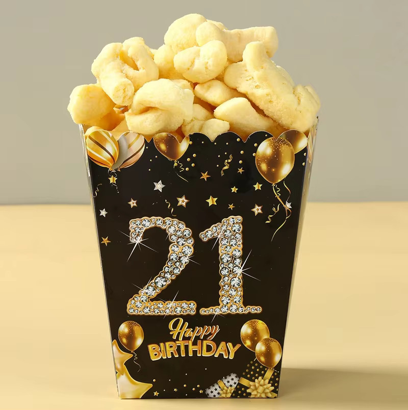 6er Set Popcorn-Boxen aus Papier in Schwarz-Gold für Geburtstag und Party-Dekoration - Bild 2