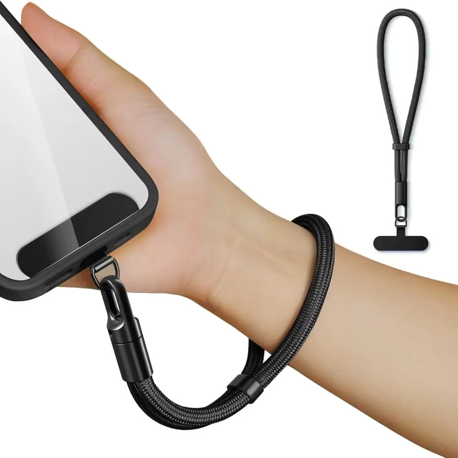 Universelles Anti-Verlust Handy-Umhängeband mit verstellbarer Handgelenksschlaufe und Selbstverriegelungs-Design aus Polyester in Schwarz und Lila - Bild 5