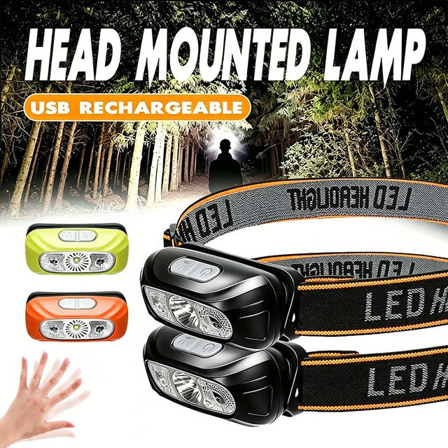 Heinast Ultraleichte LED-Stirnlampe mit Bewegungssensor und USB-Aufladung in Schwarz - Bild 1