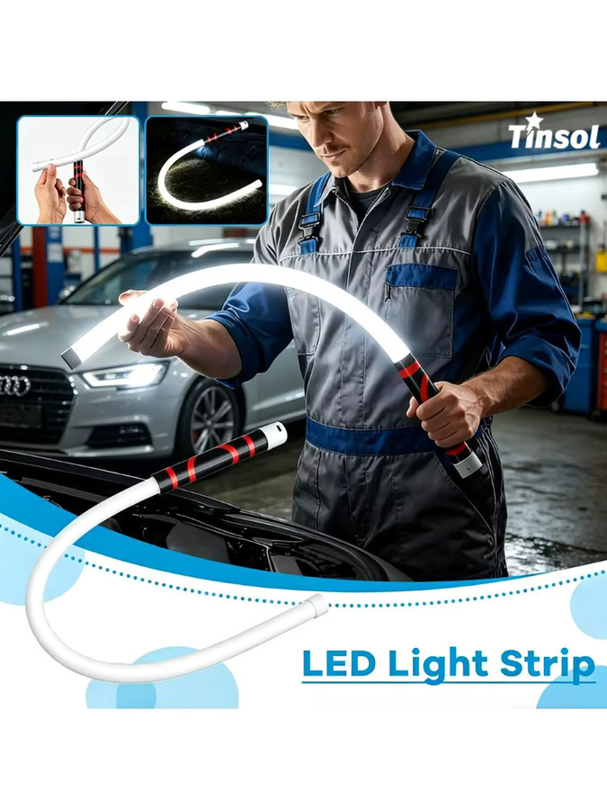 TINSOL Flexible LED Arbeitsleuchte in Weiß mit 360 Grad Drehung und wiederaufladbarem Akku für Werkstatt und Autoreparatur - Bild 6