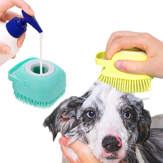 HOCOSHINE Haustier-Badebürste aus weichem Silikon als Massagegerät und Reinigungswerkzeug für Hunde und Katzen in Gelb oder Türkis - Bild 1