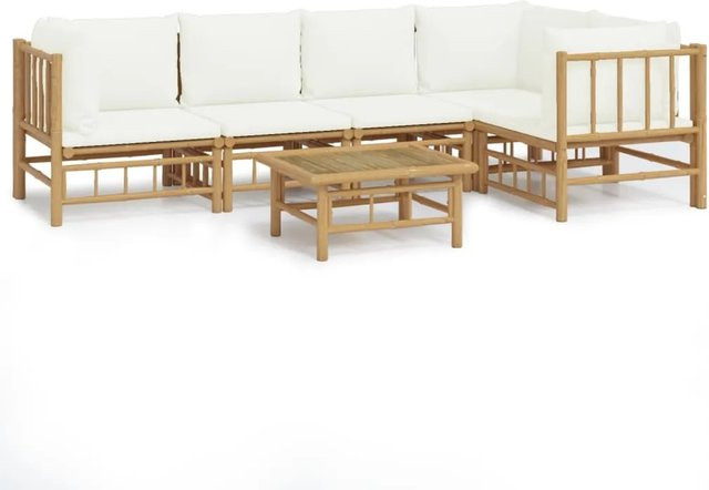 vidaXL 6-tlg Garten-Lounge-Set aus Bambus mit cremeweißen Polstern in Braun und Weiß - Bild 1