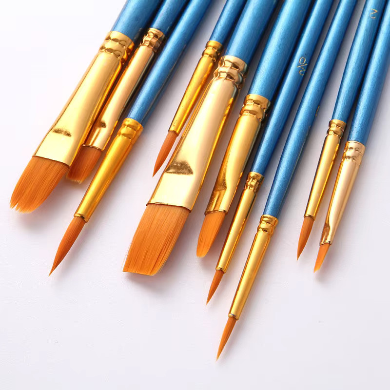 10er Set Aquarellpinsel aus Nylon für Öl- und Wasserfarben in Blau - Bild 2