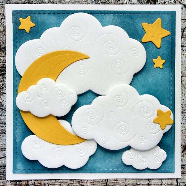 Metall-Stanzformen Nachthimmel mit Wolken, Sternen und Mond für DIY Scrapbooking und Papierhandwerk - Bild 1