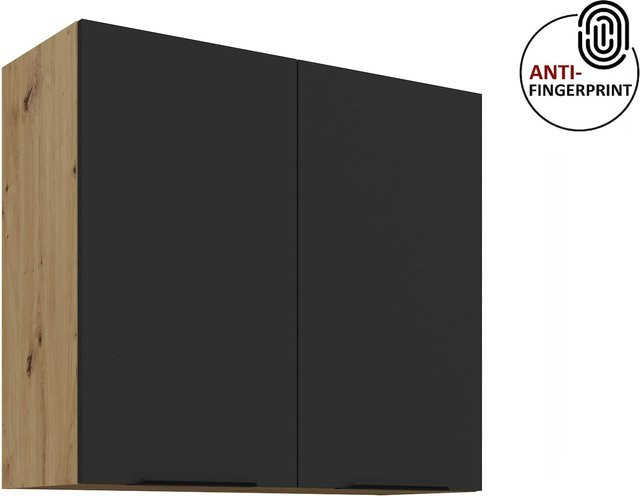 Küchen Hängeschrank ARIA Schwarz matt mit Anti-Fingerprint-Beschichtung, Breite: 80 cm, Höhe: 72 cm, Tiefe: 2 cm - Bild 1