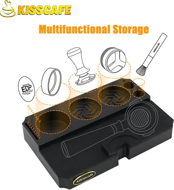 Kaffee Tamping Station Organizer in Schwarz für Delonghi und Breville Espresso Maker als freistehende Siebträgerhalterung aus Kunststoff - Bild 1