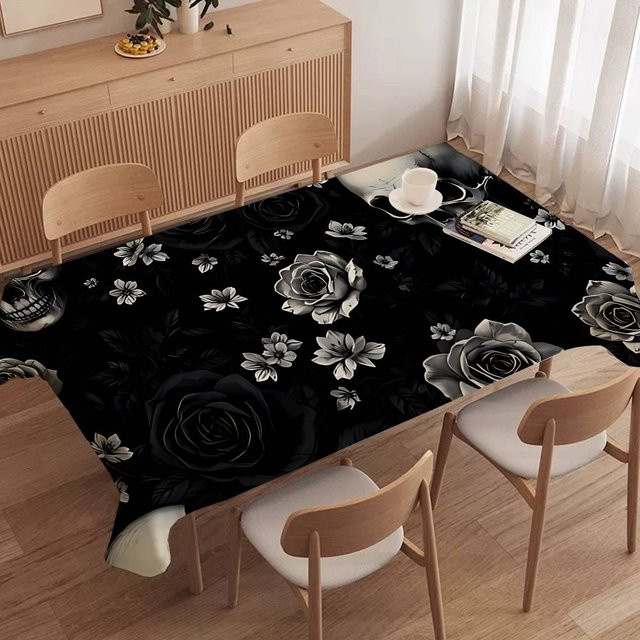 Potdemiel Tischdecke mit Anime Horror Schädel Design in Schwarz, wasserabweisend, Polyester, B/T: 90 x 140 cm - Bild 1