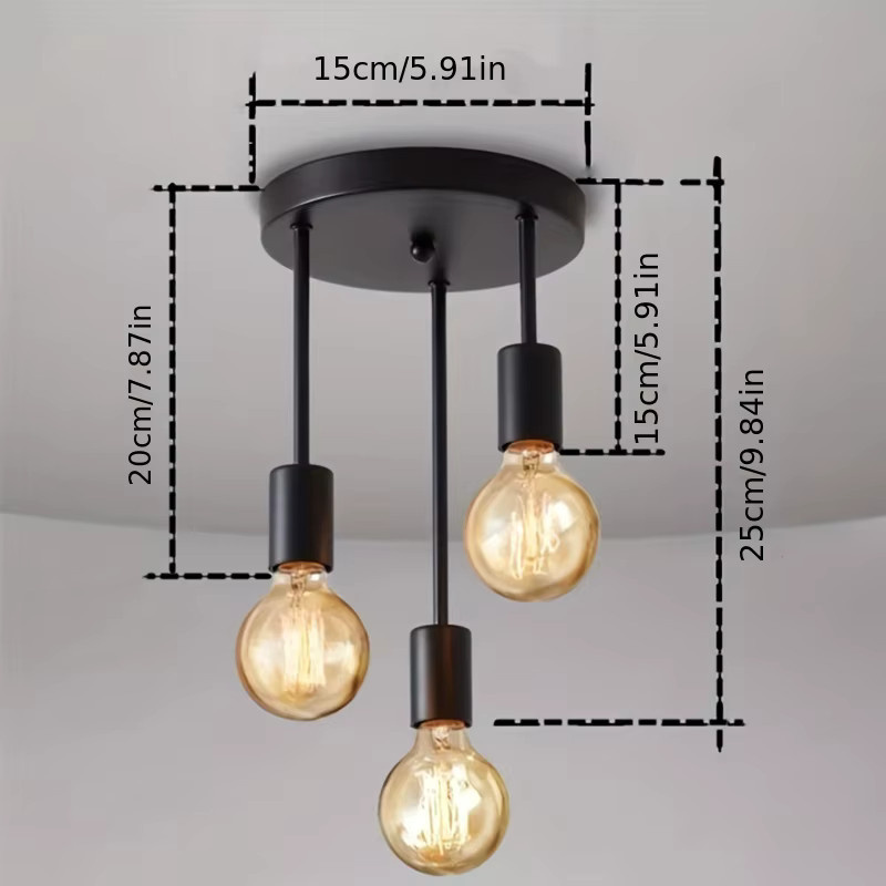 SUNMEIYI Industrielle 3-Wege-Pendelleuchte in Schwarz, Vintage Deckenleuchte mit E27-Fassung für das Wohnzimmer - Bild 2