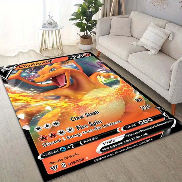 JGJG Pokémon Glurak Motiv Teppich aus Polyester für Wohnzimmer und Kinderzimmer, B x T: 120 x 100 cm, Mehrfarbig - Bild 1