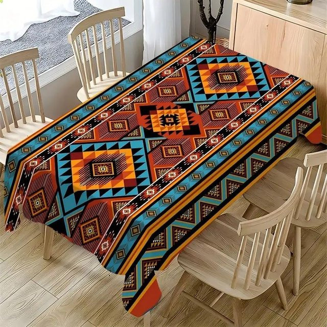 JINGYUE Pet Tischdecke mit ethnischem Aztekemuster im Boho-Stil, rechteckig, mehrfarbig, Polyester, B/T: 140 x 160 cm - Bild 1