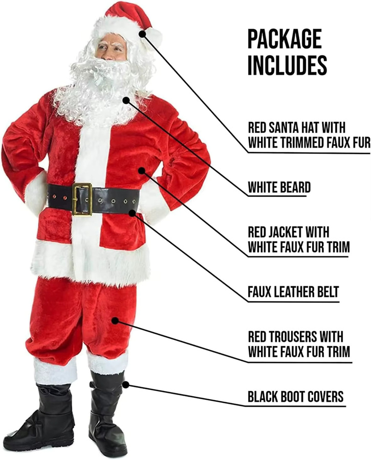 Hangchen Family Deluxe-Weihnachtsmann-Kostümset, 11-teiliges Set, Rot, Bunt / Mehrfarbig - Bild 2