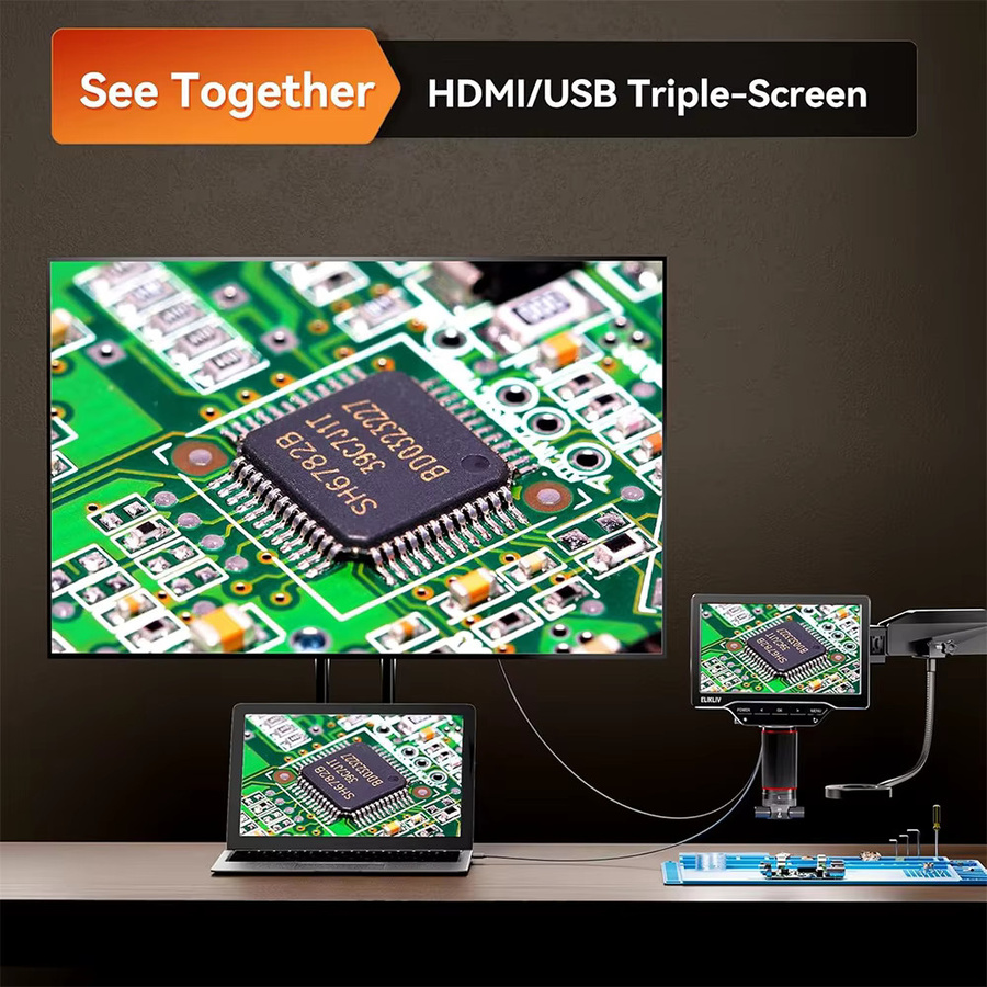 Elikliv EM3K-3D Max 10,1 Zoll 3D Digitalmikroskop mit HDMI, magnetisches Doppellinsen-Lötmikroskop für Elektronik in Schwarz - Bild 5