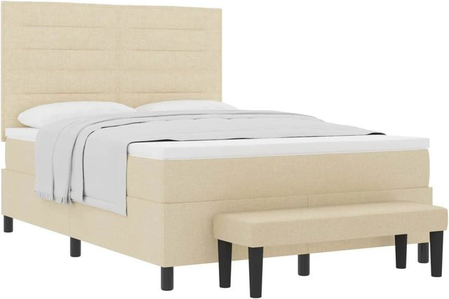 vidaXL Boxspringbett mit Matratze in Creme und Beige aus Stoff mit Hybrid-Federkern und Schaumstoff, B/T: 140 x 190 cm - Bild 1