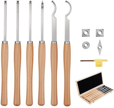 VEVOR Drechseleisen-Set, 6-teilig, Drechselwerkzeug-Satz mit Hartmetalleinsätzen in Holzkoffer, Multicolor - Bild 1