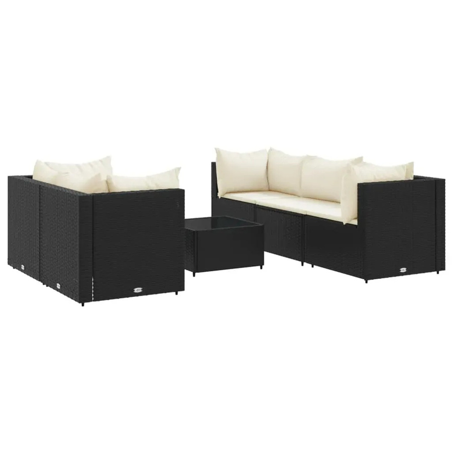 vidaXL 6-teiliges Garten-Lounge-Set in L-Form aus Poly-Rattan und pulverbeschichtetem Stahl mit Kissen in Schwarz und Cremeweiß - Bild 2