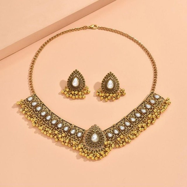 Lucky Star Jewelry Schmuck-Set, Choker Halskette, Ohrringe, Messing, Kristall, Zirkonia, beige, Damen - Bild 1
