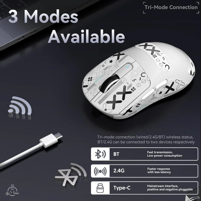 ATTACK SHARK X3 Leichte kabellose Gaming-Maus in Weiß mit Tri-Mode Verbindung (2,4 GHz, Bluetooth, USB-C), 26K DPI PAW3395 optischer Sensor und programmierbaren Tasten - Bild 1