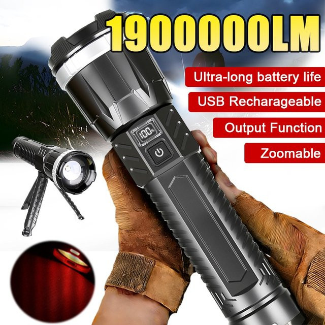 ZHIYU Ultrahelle Taschenlampe in Schwarz mit Zoom-Funktion, 8 Modi und Schultergurt, wiederaufladbarer Langstreckenstrahler aus Aluminium - Bild 1