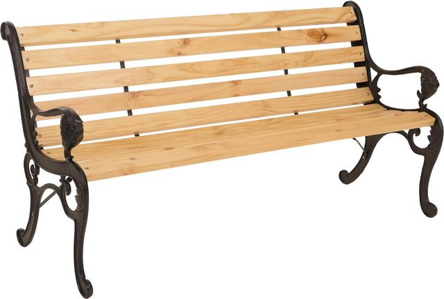 MCW Gartenbank O25 3-Sitzer aus Kiefernholz und Gusseisen mit Armlehnen, braun, Breite: 164 cm - Bild 1