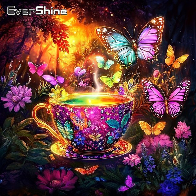 EverShine Diamant-Mosaik Waldlandschaft mit Schmetterlingen und Bäumen als Vollbesatz Stickerei in Multicolour, B/T/H: 20 x 20 x 20 cm - Bild 1