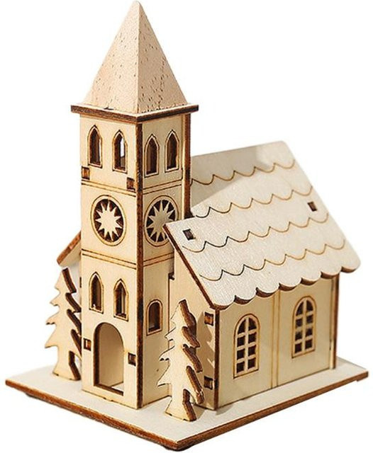 Beige DIY Mini-Holzhaus als leuchtende Weihnachtsdekoration und hängender Weihnachtsschmuck für den Weihnachtsbaum - Bild 1