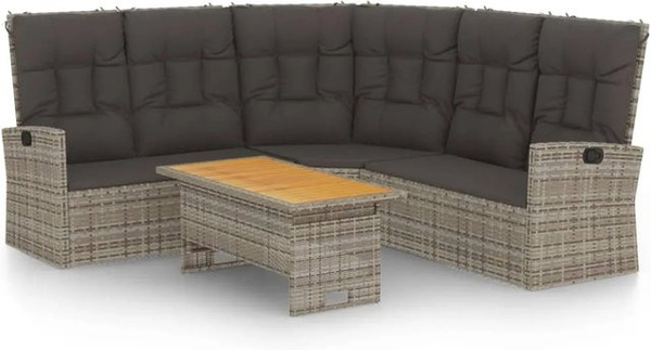 vidaXL 2-tlg Garten-Lounge-Set aus Polyrattan mit Eckbank und Couchtisch in Grau
