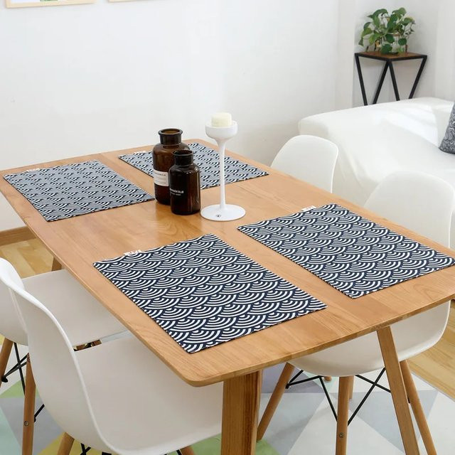 VIKAMA Tischset mit japanischem Muscheldruck in Blau, hitzebeständig und fleckenresistent - Bild 1