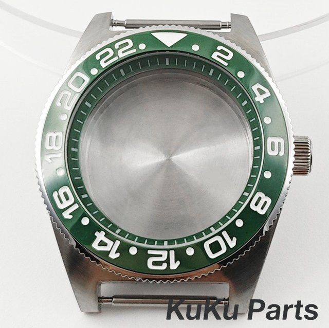 HUANXIAO Uhrengehäuse 62MAS, 40 mm, grüne Keramiklünette, Silber - Bild 1