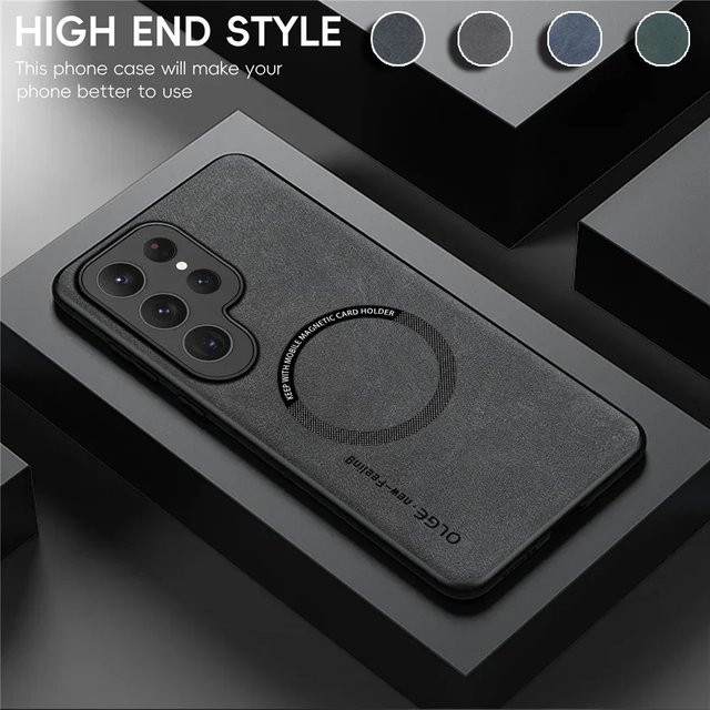 Magnetische Leder-Handyhülle für Samsung Galaxy S24 S25 Ultra S23 FE S22 S21 S20 5G Note 20 Ultra 10 Plus mit kabelloser Ladefunktion in Schwarz und Grün - Bild 1