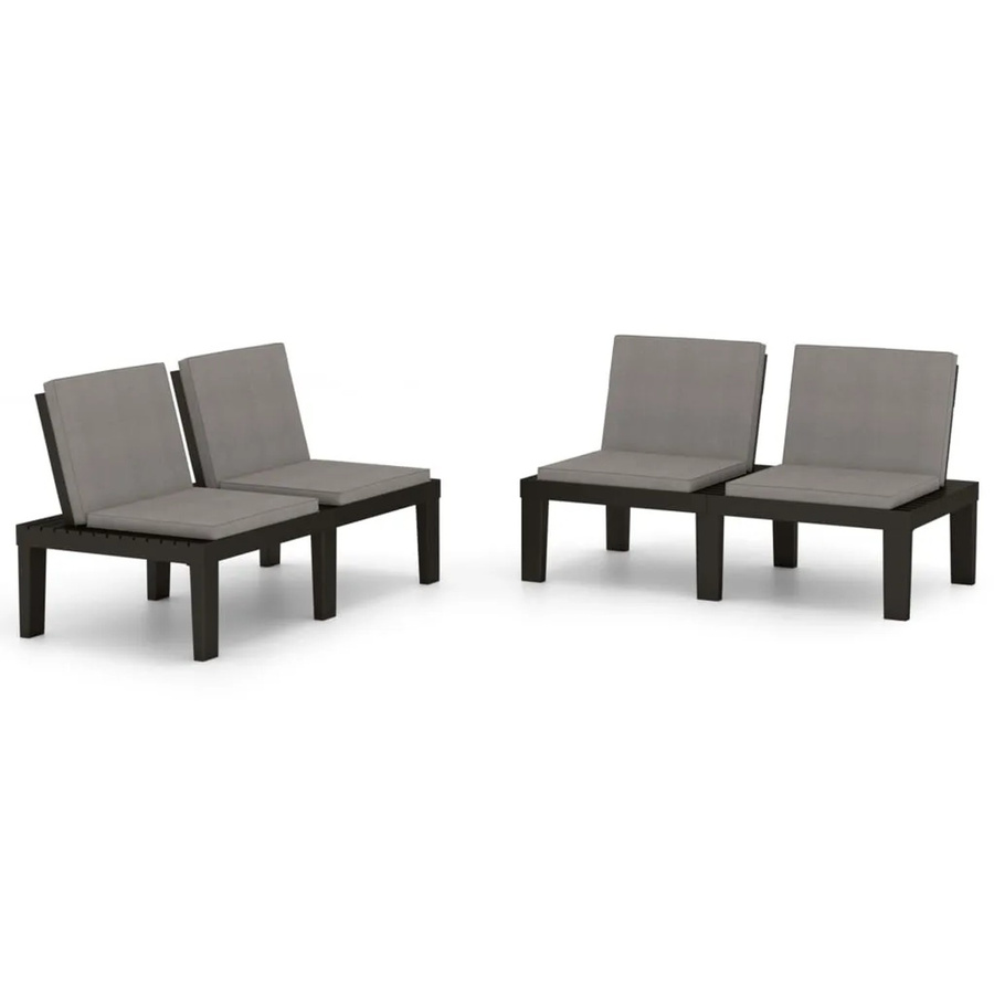 furnicato Gartenbänke Set aus Kunststoff mit Kissen, 2 Stück, Grau/Anthrazit, B/T/H: 130 x 65 x 70 cm - Bild 2