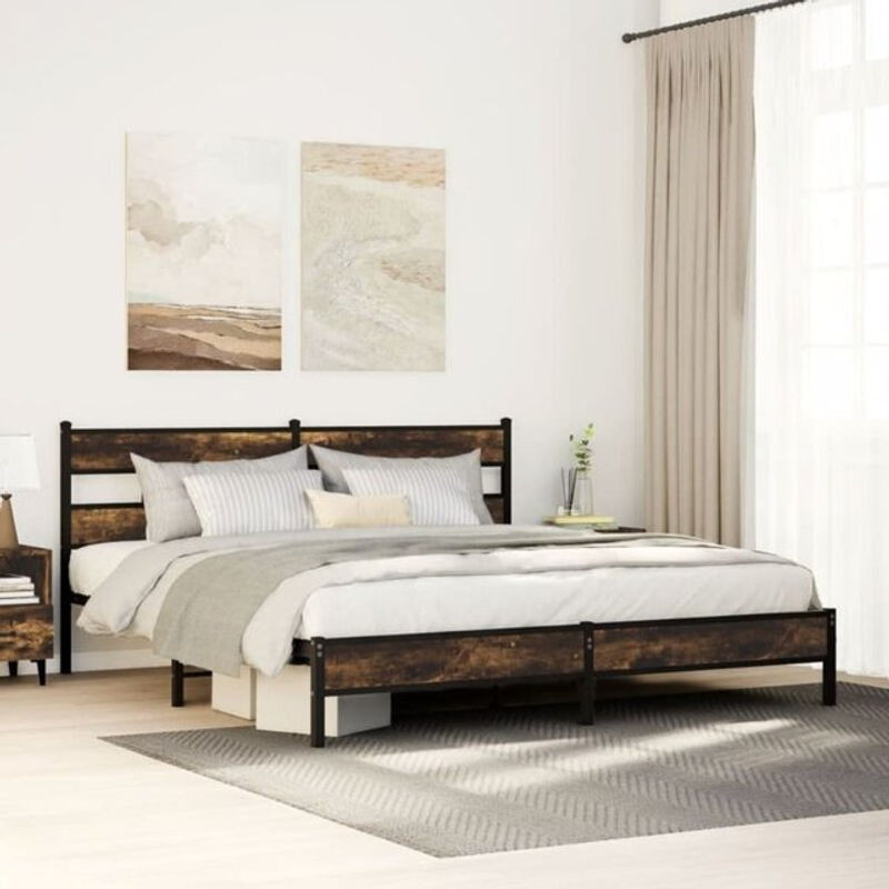 Metallbett vidaxl in Räuchereiche Braun im Industrial Design ohne Matratze B/T/H: 200 x 200 x 91,5 cm - Bild 1