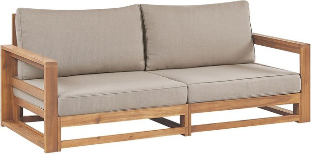 Beliani Gartensofa aus Akazienholz in Grau und Beige mit Polsterung und Kissen, B/T/H: 184 x 75 x 72 cm - Bild 1