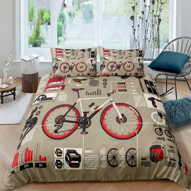 Bettwäscheset Binchi Fitness mit Fahrrad-Radsport-Print in Beige, bestehend aus Bettbezug und Kissenbezügen, Breite: 140 cm, Höhe: 210 cm - Bild 1