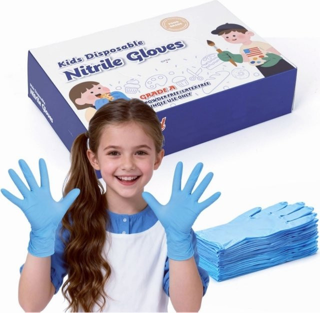 YUMARCH Kinder-Nitril-Einweghandschuhe latexfrei für 6–15 Jahre in Pink und Blau - Bild 1