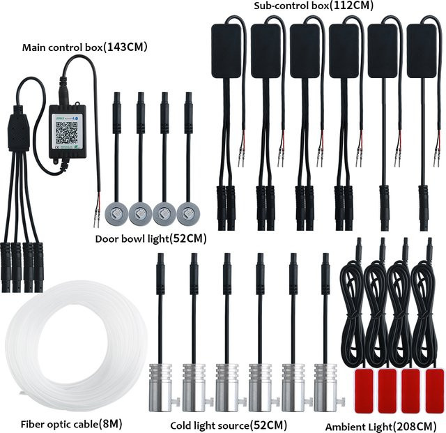 14 in 1 RGB LED Neon Flex Auto Ambiente-Set mit App-Steuerung und USB-Anschluss für die Innendekoration deines Armaturenbretts in Multicolour - Bild 1