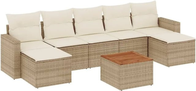 vidaXL 8-teilige Garten-Sofagarnitur aus Poly-Rattan und Akazienholz in Beige mit Kissen - Bild 1