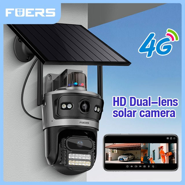 FUERS 4G-Solarkamera mit 10-fachem Zoom, AOV-Funktion, automatischer Verfolgung und 15600 mAh Akku in Schwarz - Bild 1