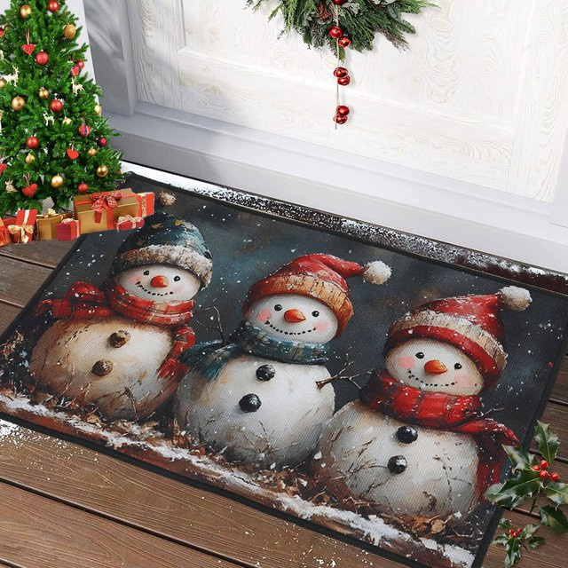 PATIMATE Weihnachtliche Schneemann Fußmatte für Outdoor und Zuhause, Wetterfest, Mehrfarbig - Bild 1