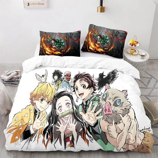 Demon Slayer Bettwäsche-Set mit Anime-Print für Kinder und Teenager, mehrfarbig, B/H: 140 x 210 cm - Bild 1