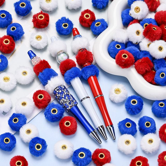 iYOE Pompom-Perlen, Kunstkaninchenfell, rot, blau, weiß, Unisex - Bild 1