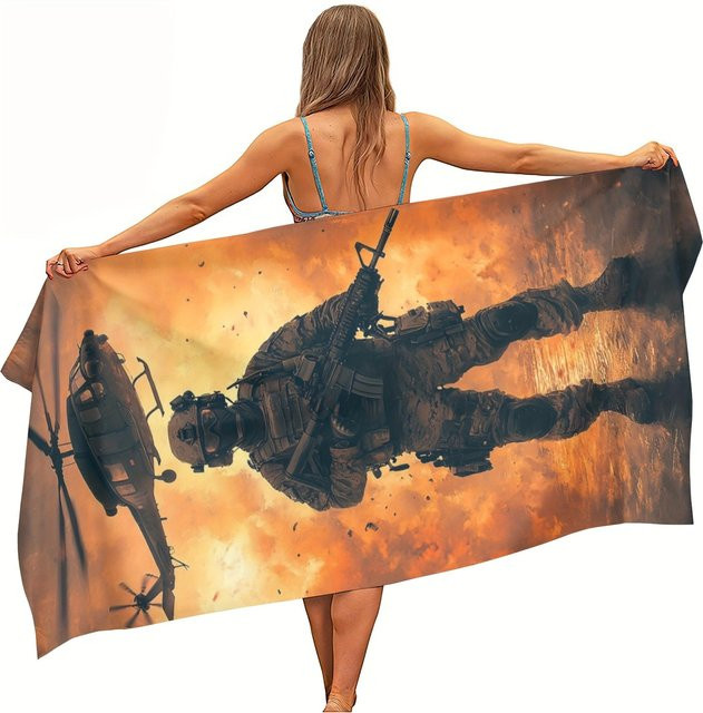 Ka Chen Muda Strandtuch aus Mikrofaser im Militär-Design, weiß, B: 40 cm, H: 60 cm - Bild 1