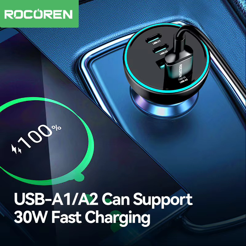 Rocoren 4-in-1 Autoladegerät 70 W mit USB Typ C, QC4.0 und PD3.0 Schnellladeadapter in Schwarz - Bild 5